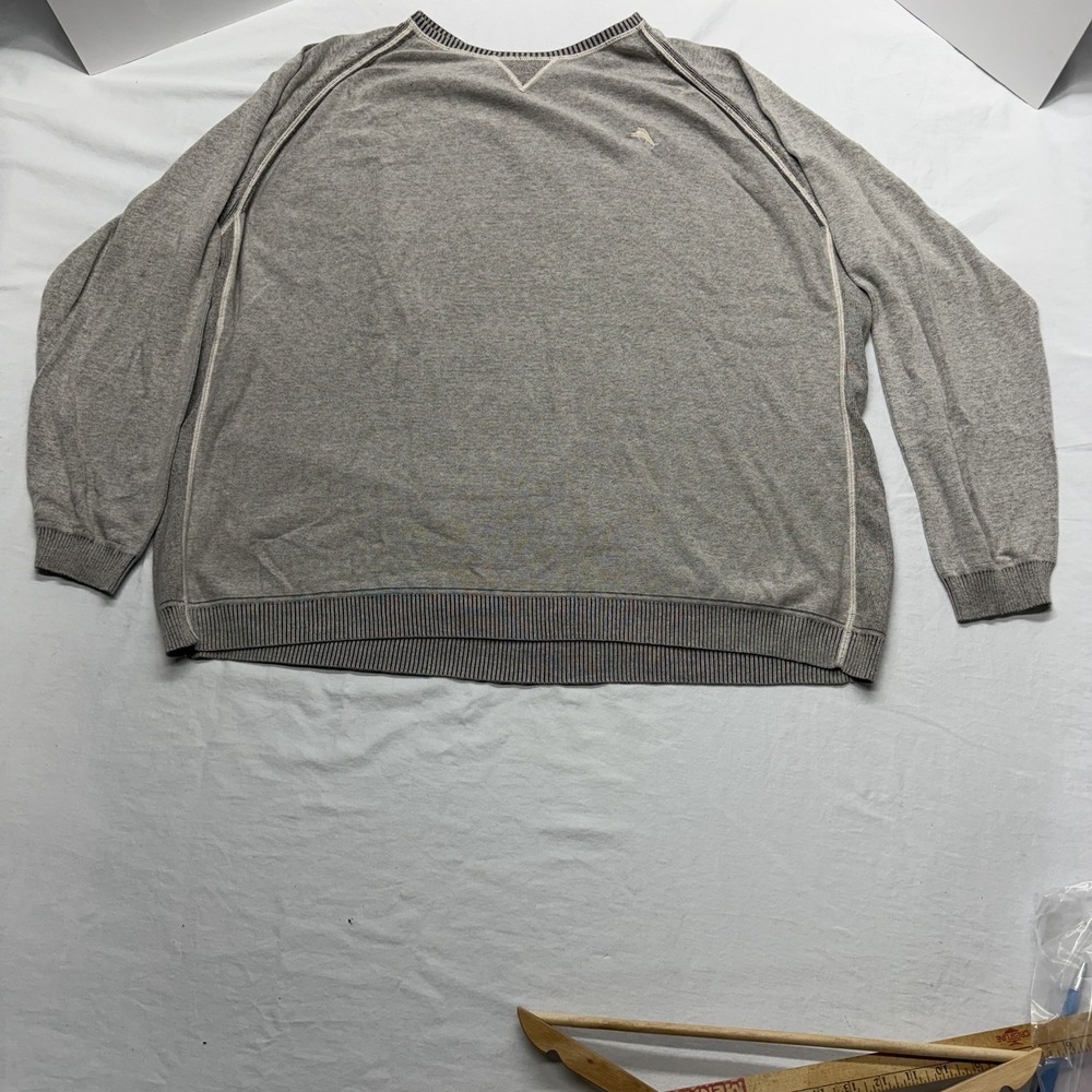 Tommy Bahama Mens Sweater 3XB Brown Cotton Pullover Crew Neck Long Sleeve Big